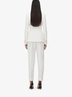 Fashion Alexander McQueen Women's Peak Shoulder Leaf Crepe Jacket in Light Ivory