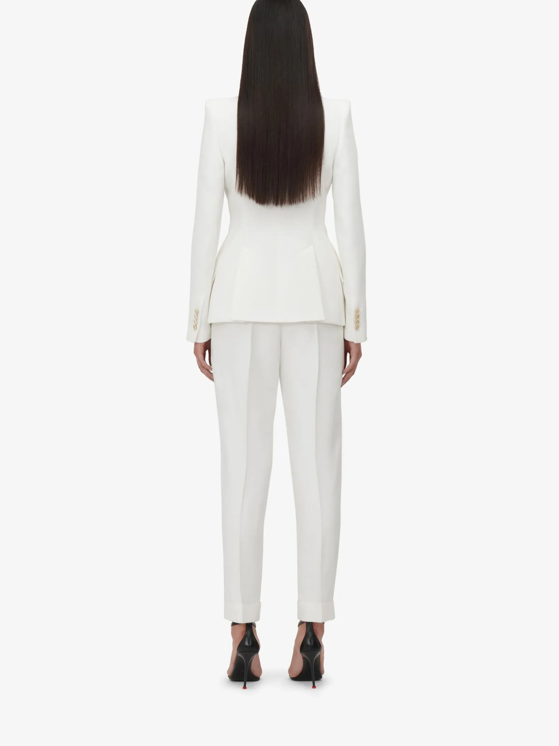 Fashion Alexander McQueen Women's Peak Shoulder Leaf Crepe Jacket in Light Ivory