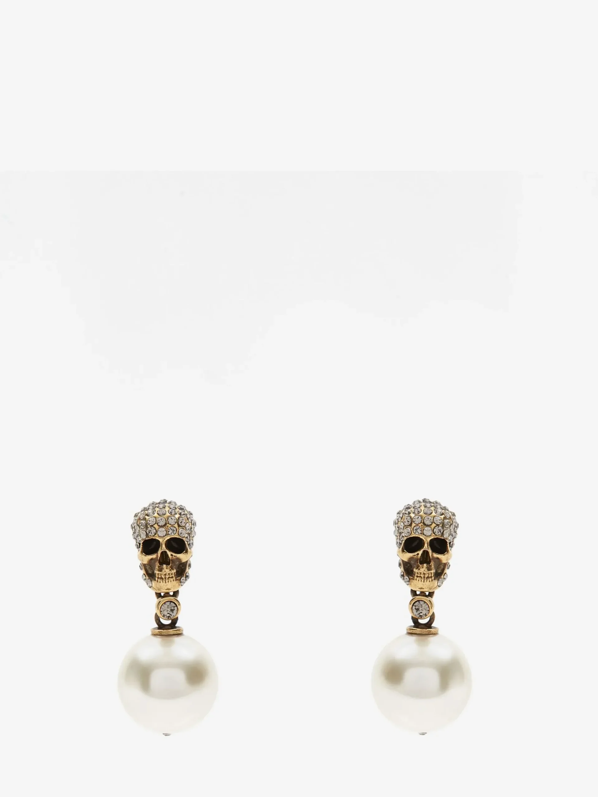 Discount Alexander McQueen Women's Pearl Pave Skull Earrings in Antique Gold