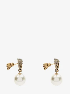 Discount Alexander McQueen Women's Pearl Pave Skull Earrings in Antique Gold