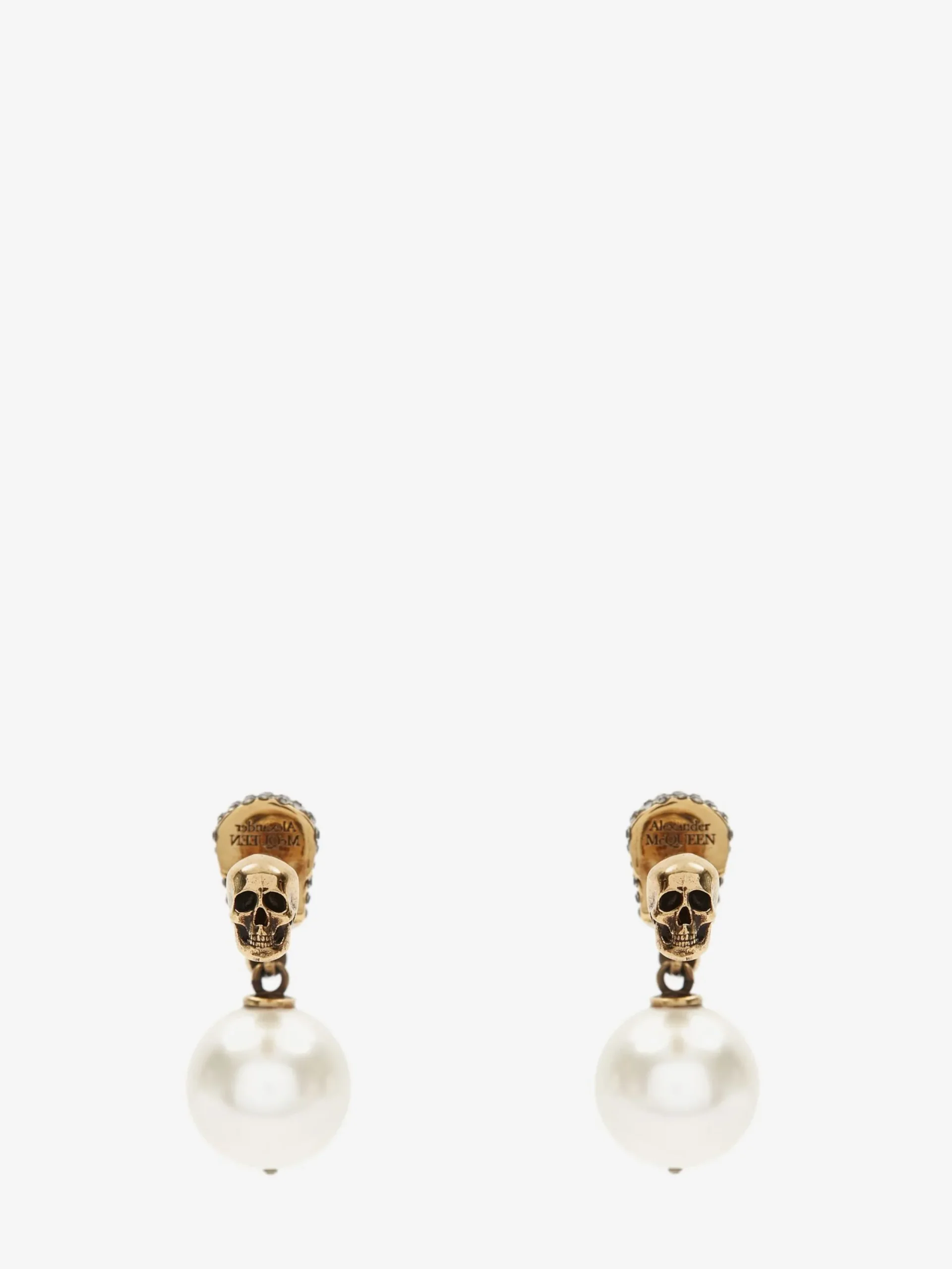 Discount Alexander McQueen Women's Pearl Pave Skull Earrings in Antique Gold