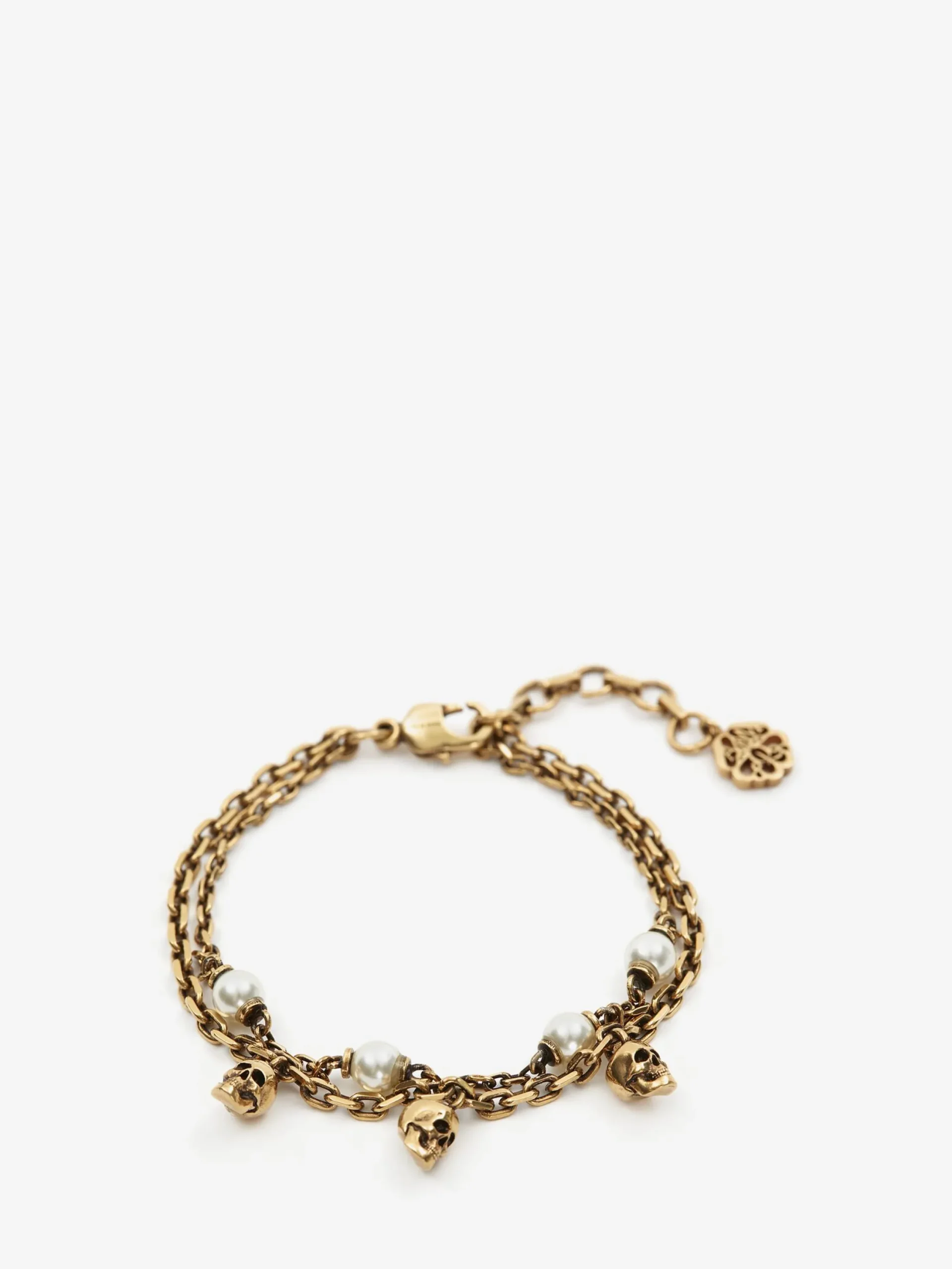Best Alexander McQueen Women's Pearl Skull Chain Bracelet in Antique Gold