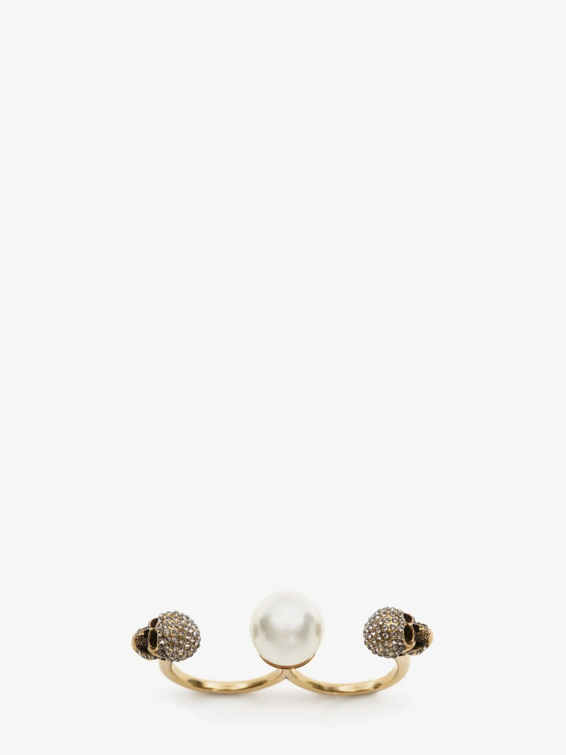 Store Alexander McQueen Women's Pearl Skull Double Ring in Antique Gold