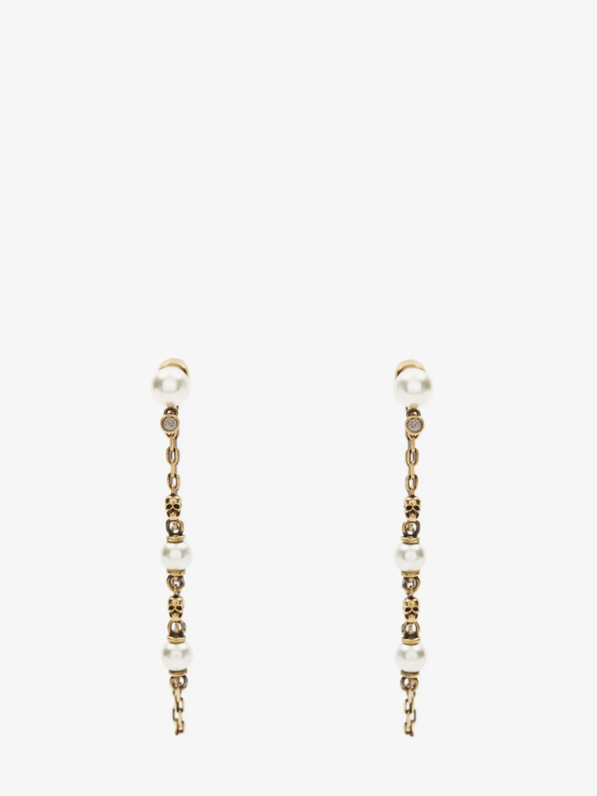 Clearance Alexander McQueen Women's Pearl Skull Drop Chain Earrings in Antique Gold