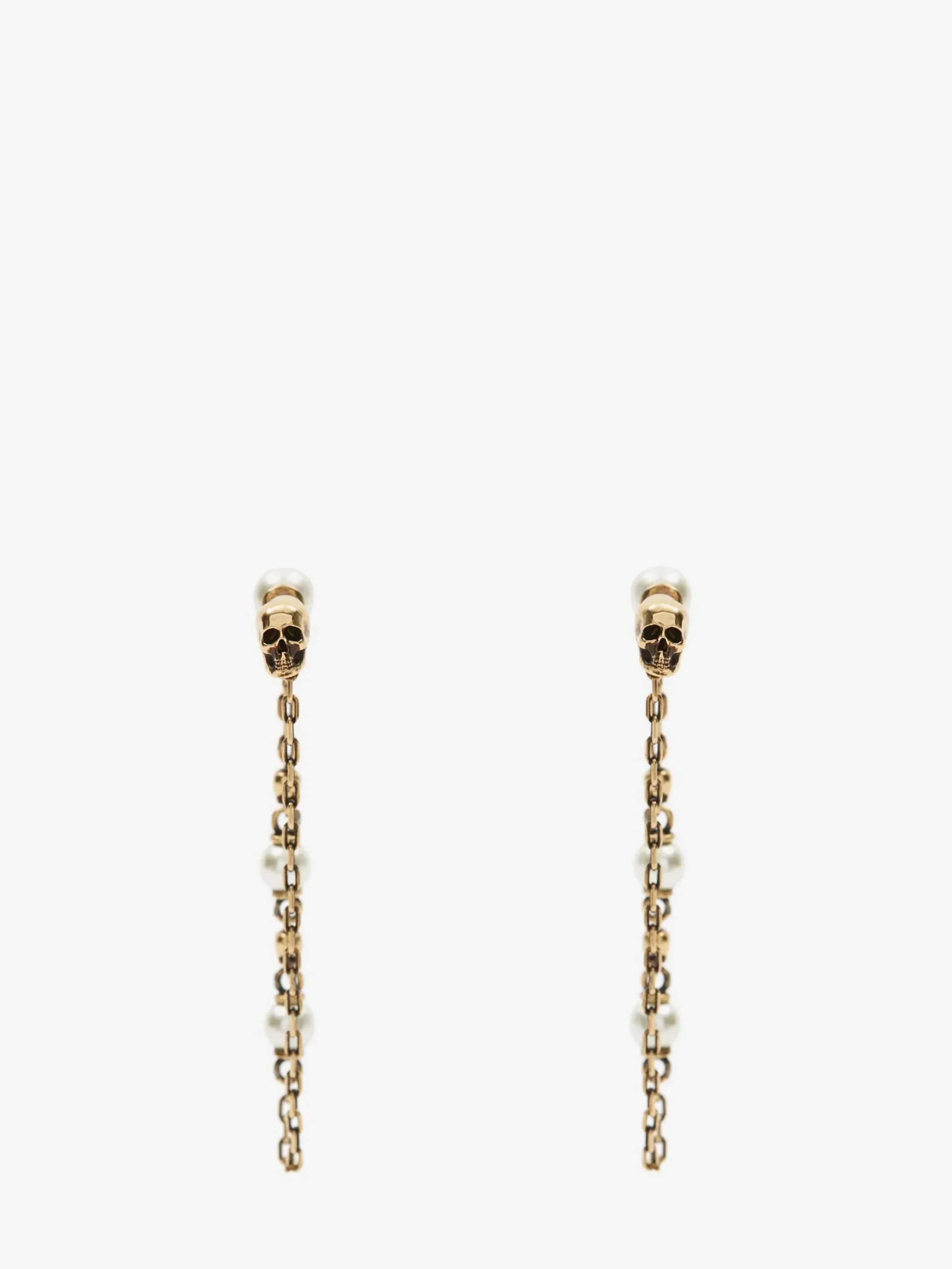 Clearance Alexander McQueen Women's Pearl Skull Drop Chain Earrings in Antique Gold