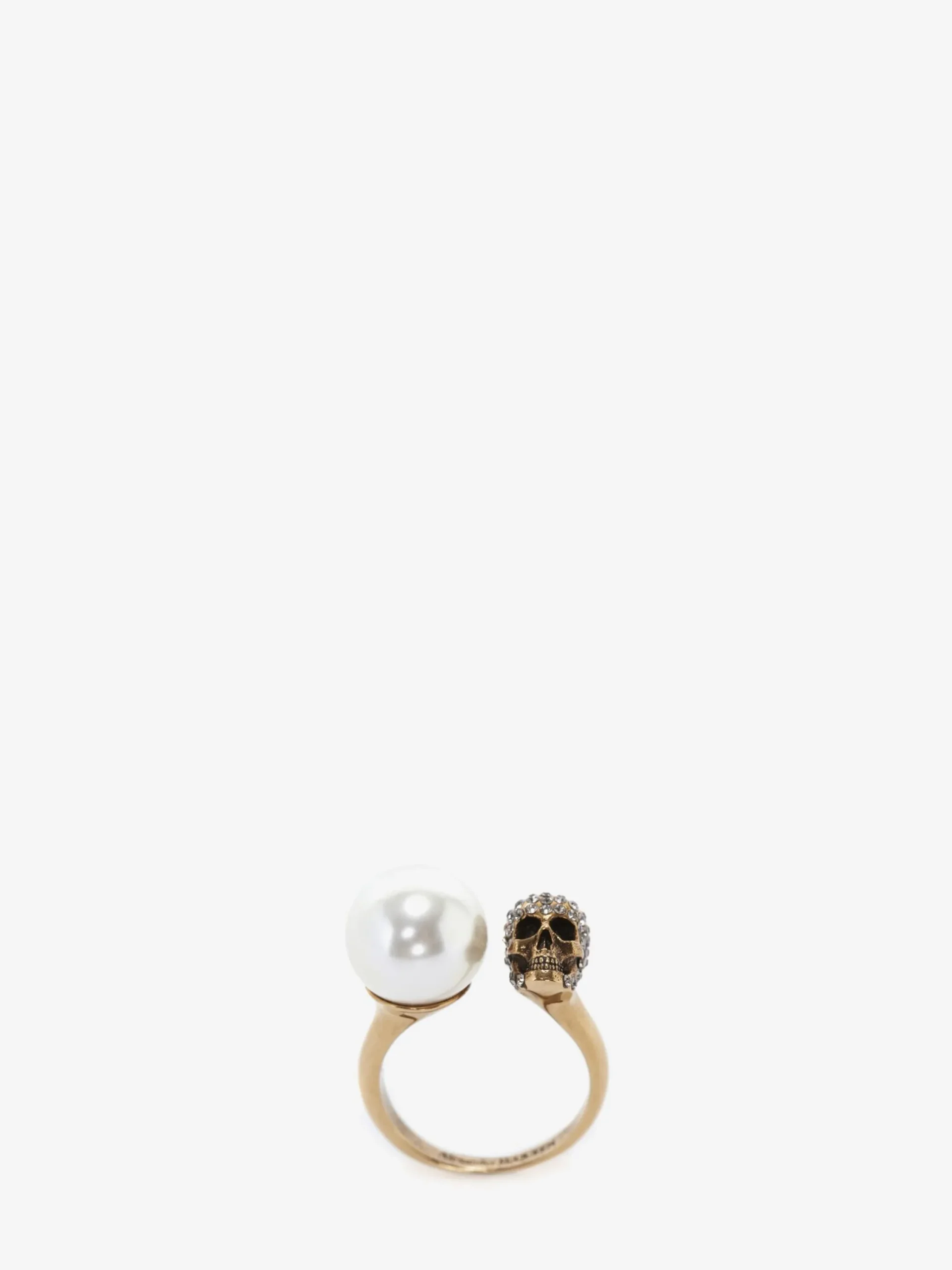 Shop Alexander McQueen Women's Pearl-like Skull Ring in Antique Gold