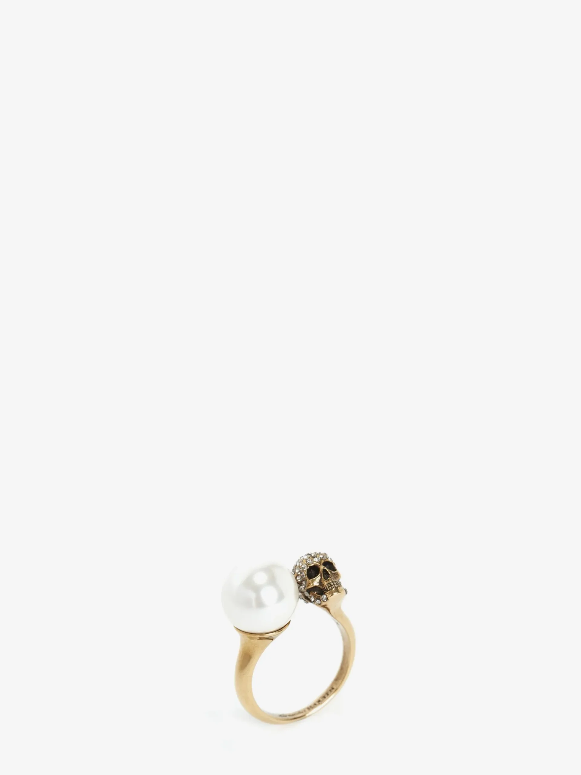 Shop Alexander McQueen Women's Pearl-like Skull Ring in Antique Gold
