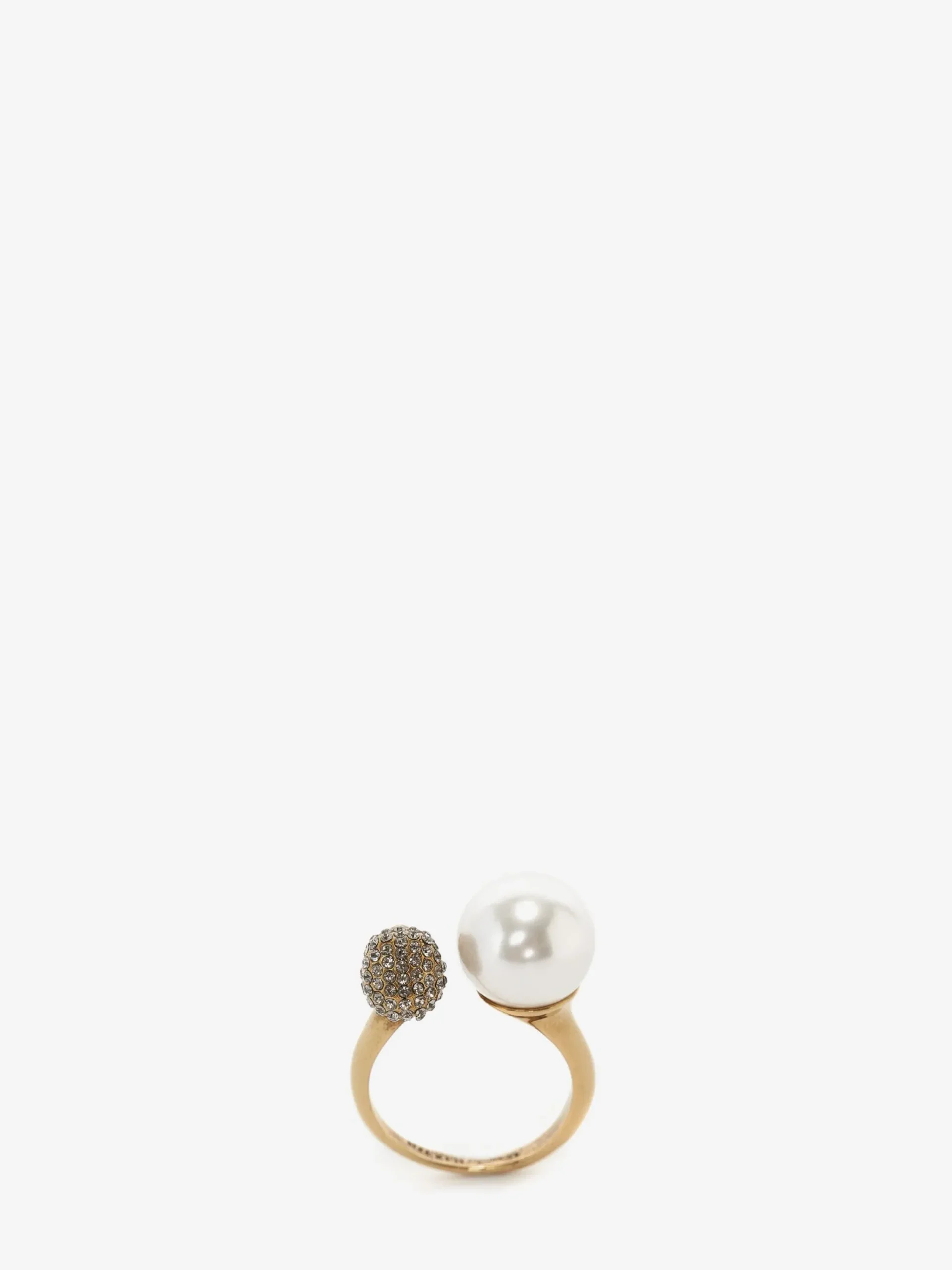 Shop Alexander McQueen Women's Pearl-like Skull Ring in Antique Gold