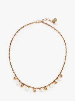 Cheap Alexander McQueen Women's Pearly Skull Necklace in Antique Gold
