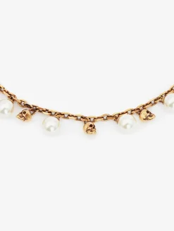 Cheap Alexander McQueen Women's Pearly Skull Necklace in Antique Gold