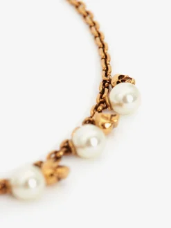 Cheap Alexander McQueen Women's Pearly Skull Necklace in Antique Gold