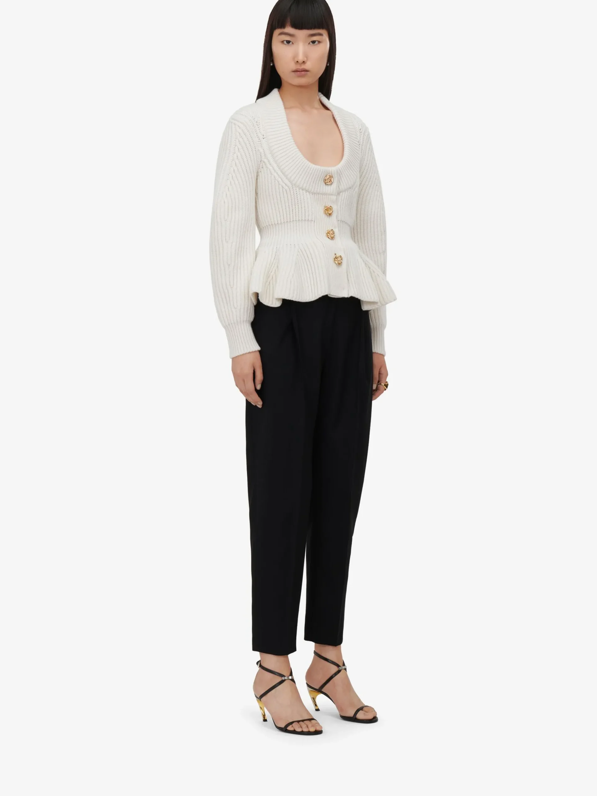 Cheap Alexander McQueen Women's Peplum Cardigan in Ivory