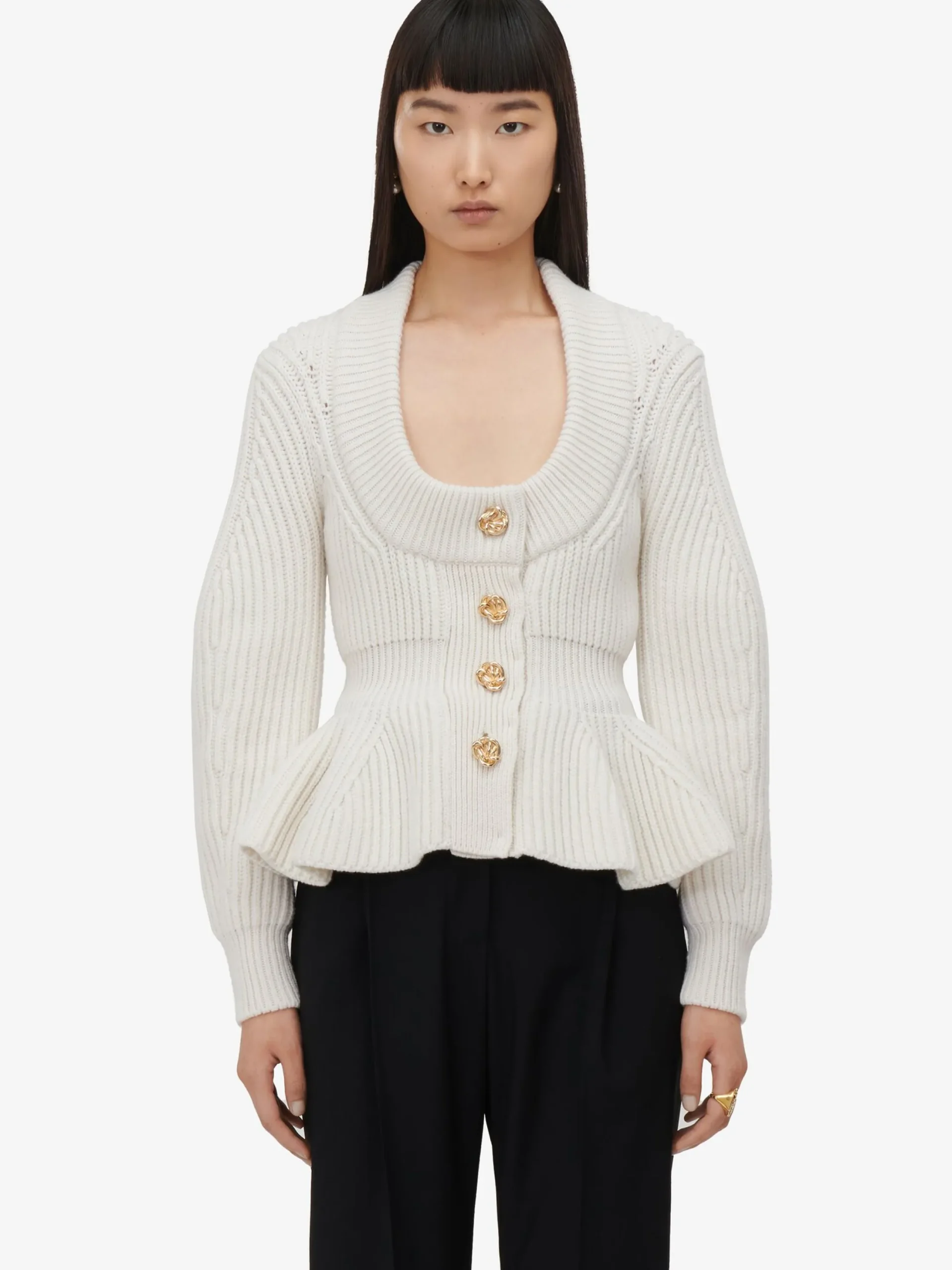Cheap Alexander McQueen Women's Peplum Cardigan in Ivory