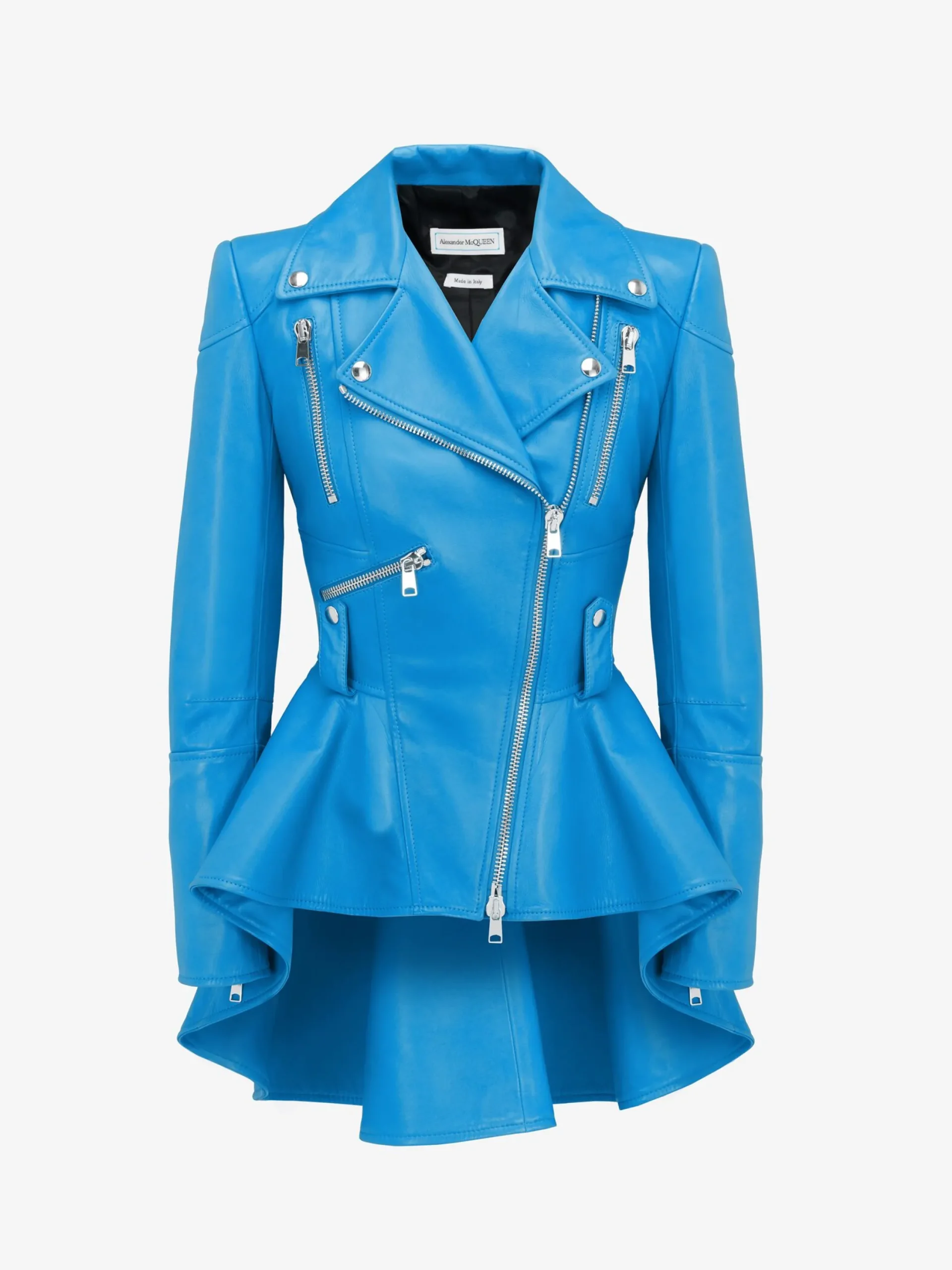 Discount Alexander McQueen Women's Peplum Leather Jacket in Lapis Blue