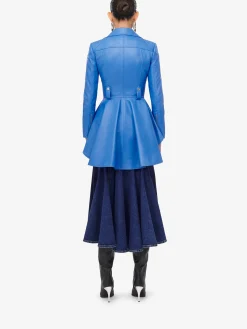 Discount Alexander McQueen Women's Peplum Leather Jacket in Lapis Blue