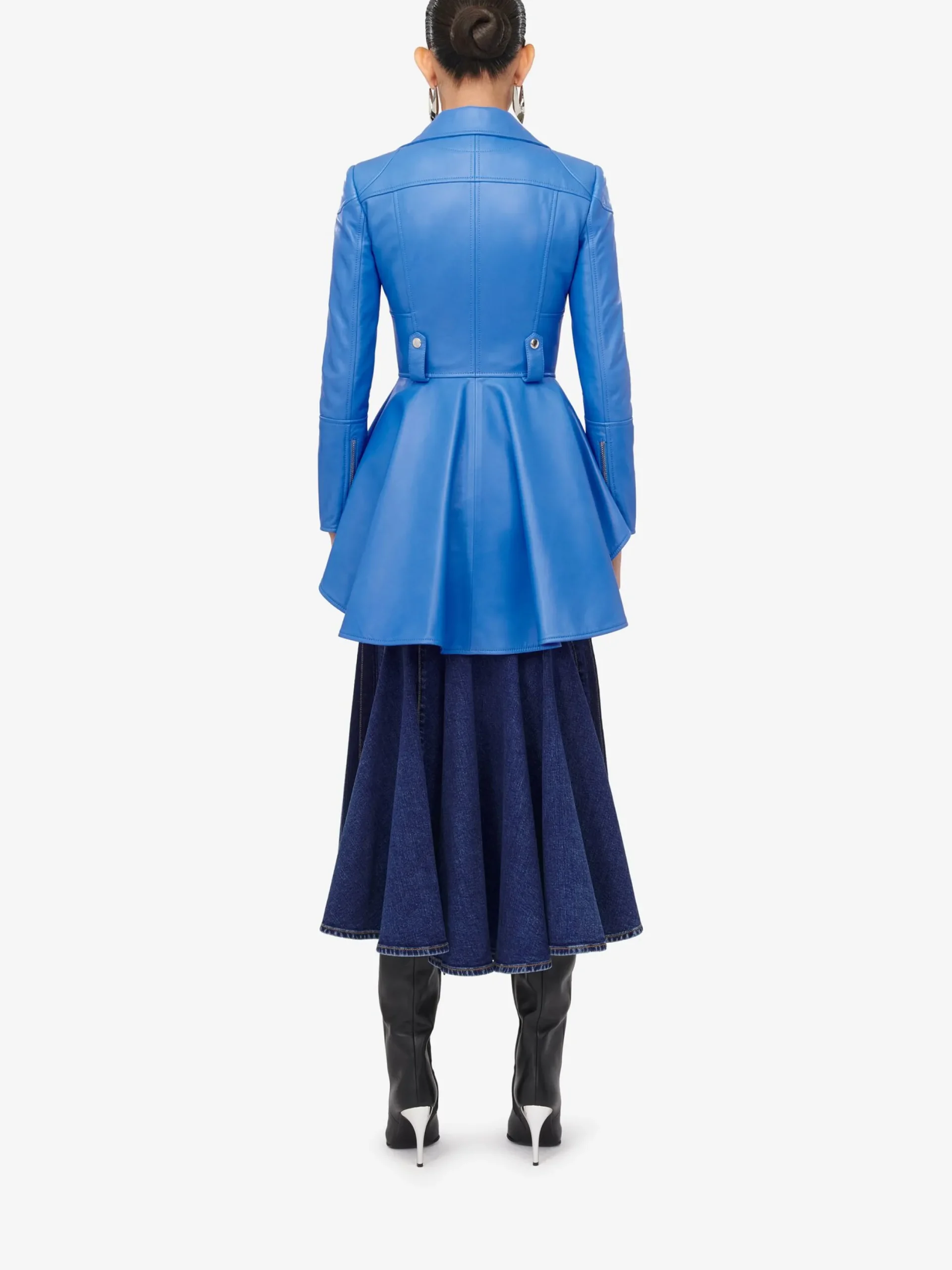 Discount Alexander McQueen Women's Peplum Leather Jacket in Lapis Blue