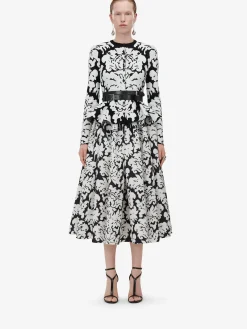 Clearance Alexander McQueen Women's Pleated Midi Skirt in Black/Ivory