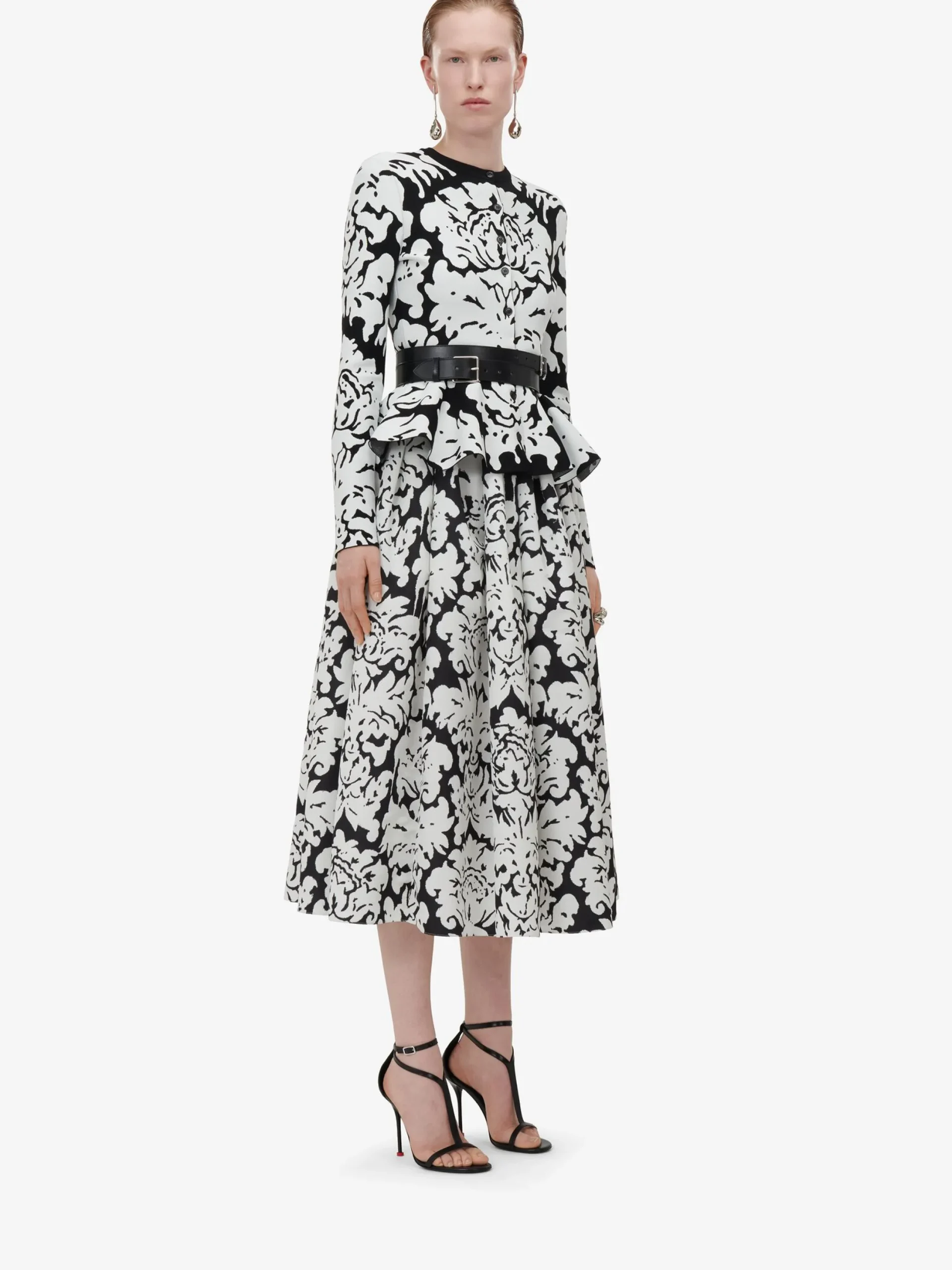 Clearance Alexander McQueen Women's Pleated Midi Skirt in Black/Ivory