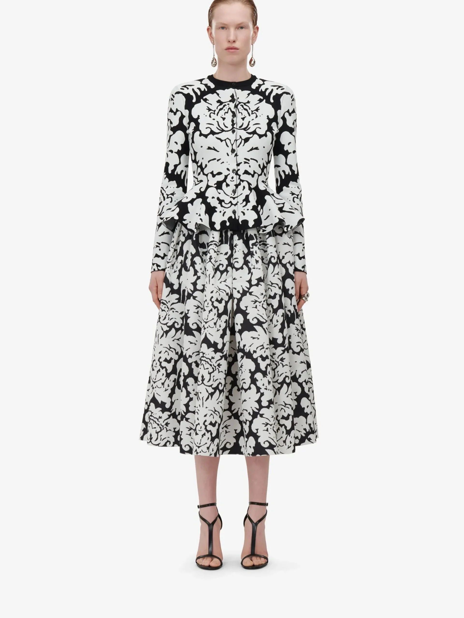 Clearance Alexander McQueen Women's Pleated Midi Skirt in Black/Ivory