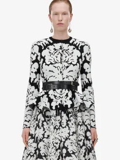 Clearance Alexander McQueen Women's Pleated Midi Skirt in Black/Ivory