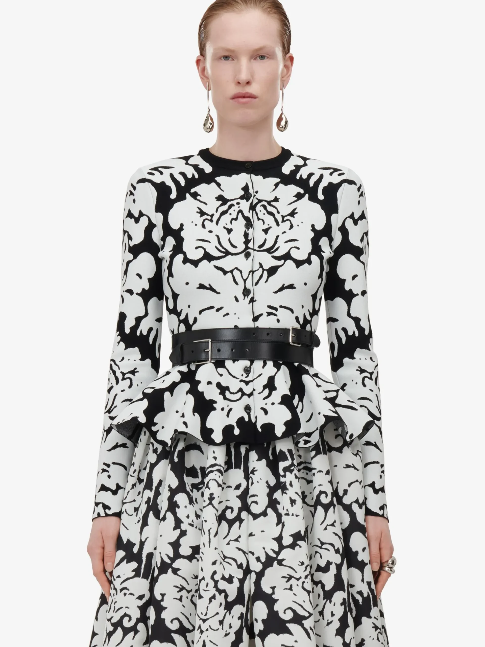 Clearance Alexander McQueen Women's Pleated Midi Skirt in Black/Ivory