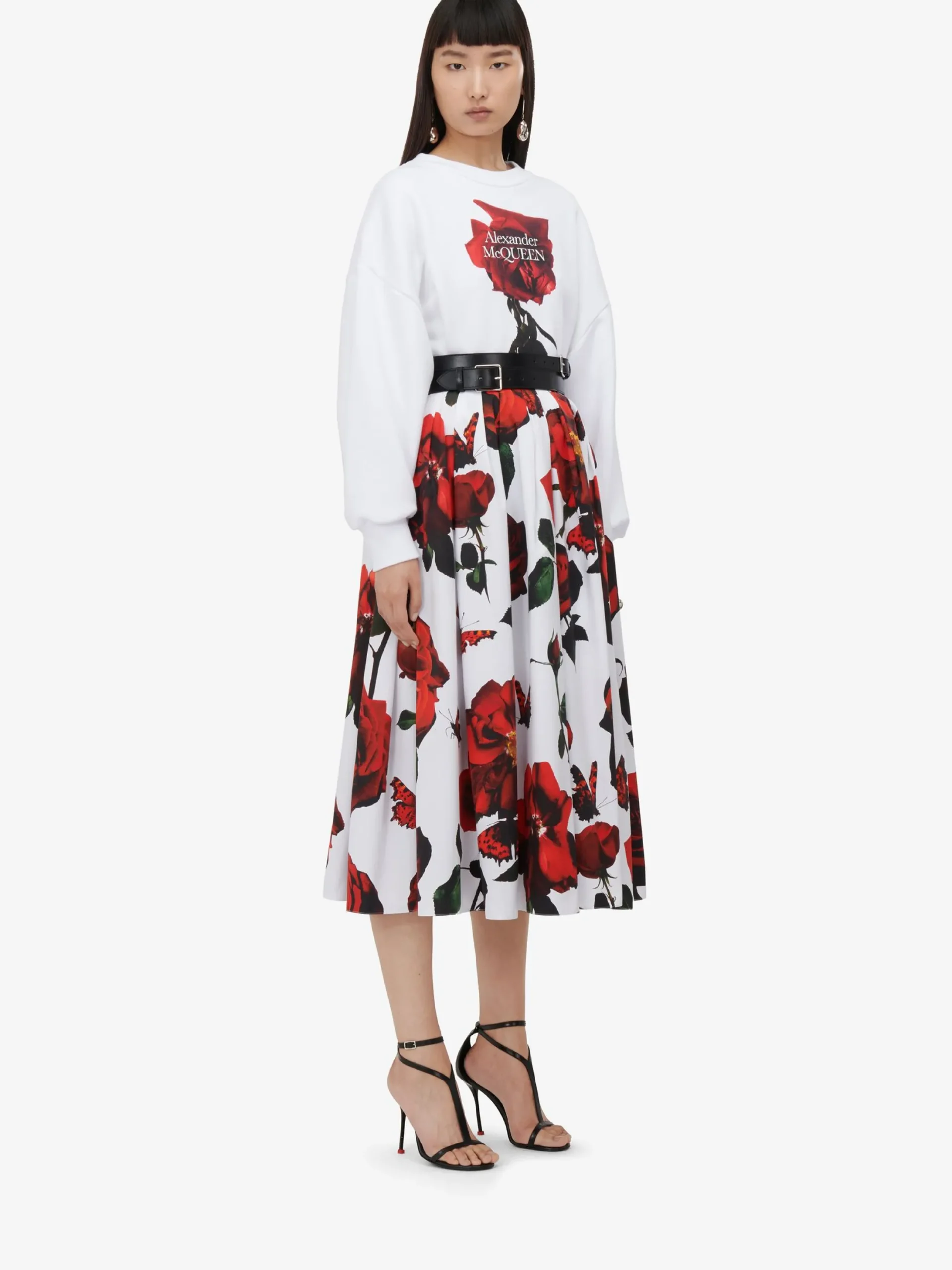 Shop Alexander McQueen Women's Pleated Midi Skirt in Optic White