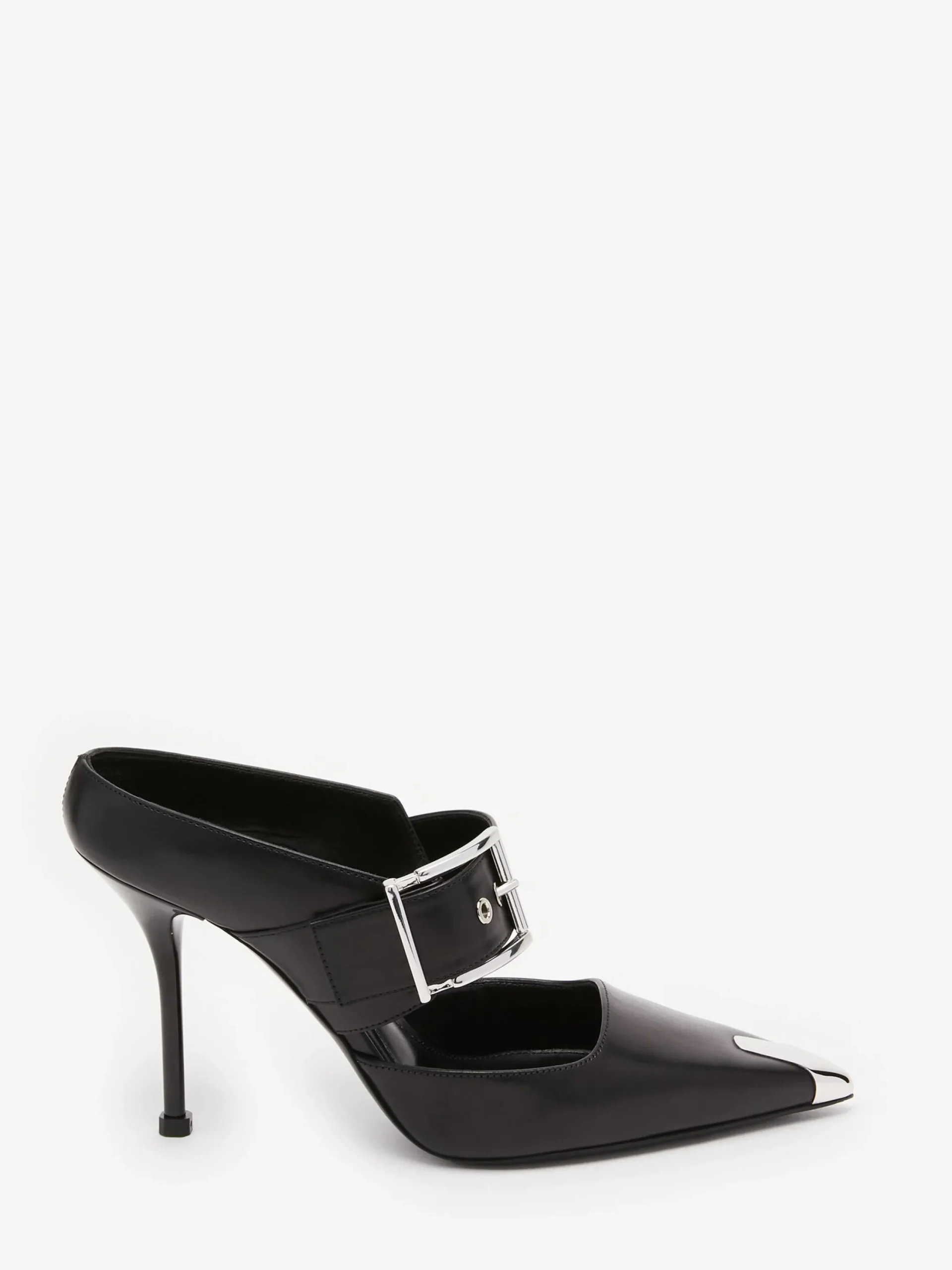 Hot Alexander McQueen Women's Punk Buckle Mule in Black/Silver