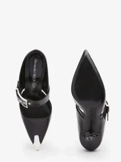 Hot Alexander McQueen Women's Punk Buckle Mule in Black/Silver