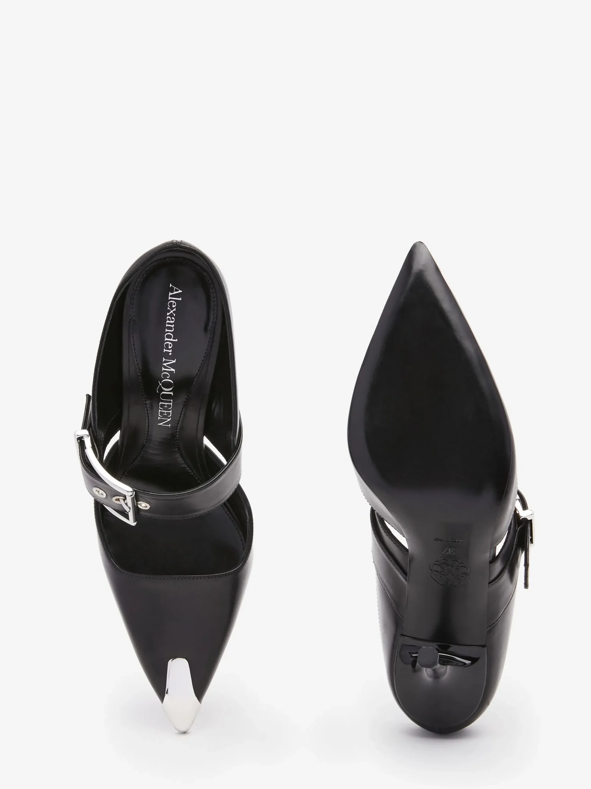 Hot Alexander McQueen Women's Punk Buckle Mule in Black/Silver