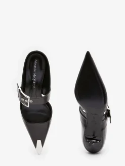 Outlet Alexander McQueen Women's Punk Buckle Mule in Black/Silver