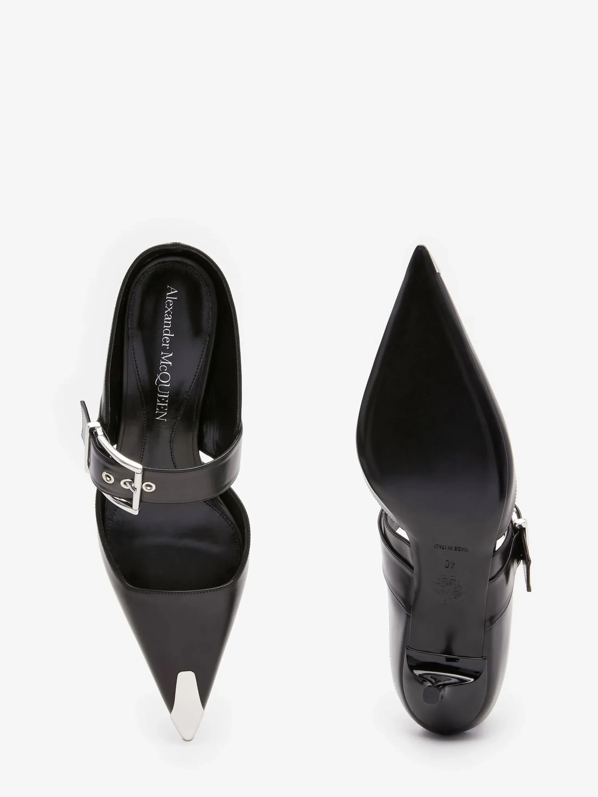 Outlet Alexander McQueen Women's Punk Buckle Mule in Black/Silver