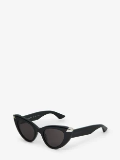 Clearance Alexander McQueen Women's Punk Rivet Cat-eye Sunglasses in Black/Smoke