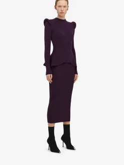 Sale Alexander McQueen Women's Ribbed Pencil Skirt in Night Shade