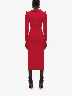 Discount Alexander McQueen Women's Ribbed-knit Midi Dress in Welsh Red