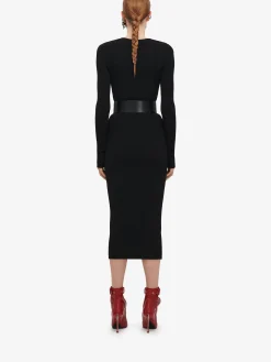 Outlet Alexander McQueen Women's Ribbed-knit Pencil Skirt in Black