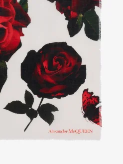 Outlet Alexander McQueen Women's Roses Shawl in Ivory/Red