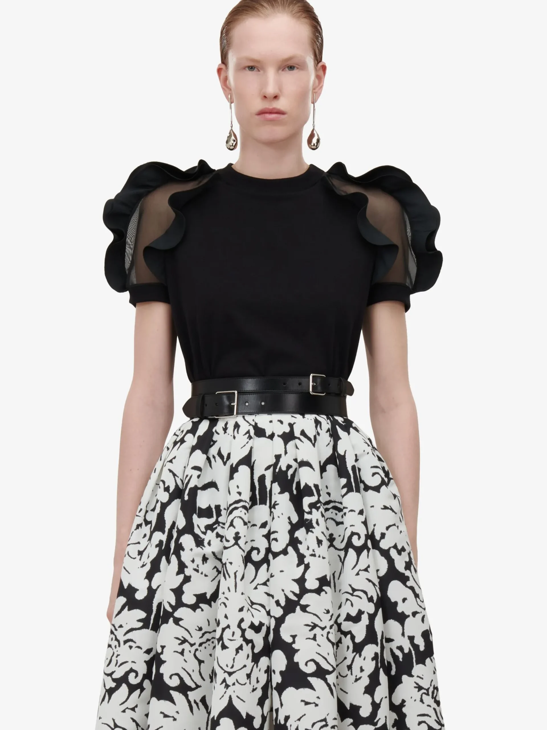 Best Sale Alexander McQueen Women's Ruffle Detail T-shirt in Black
