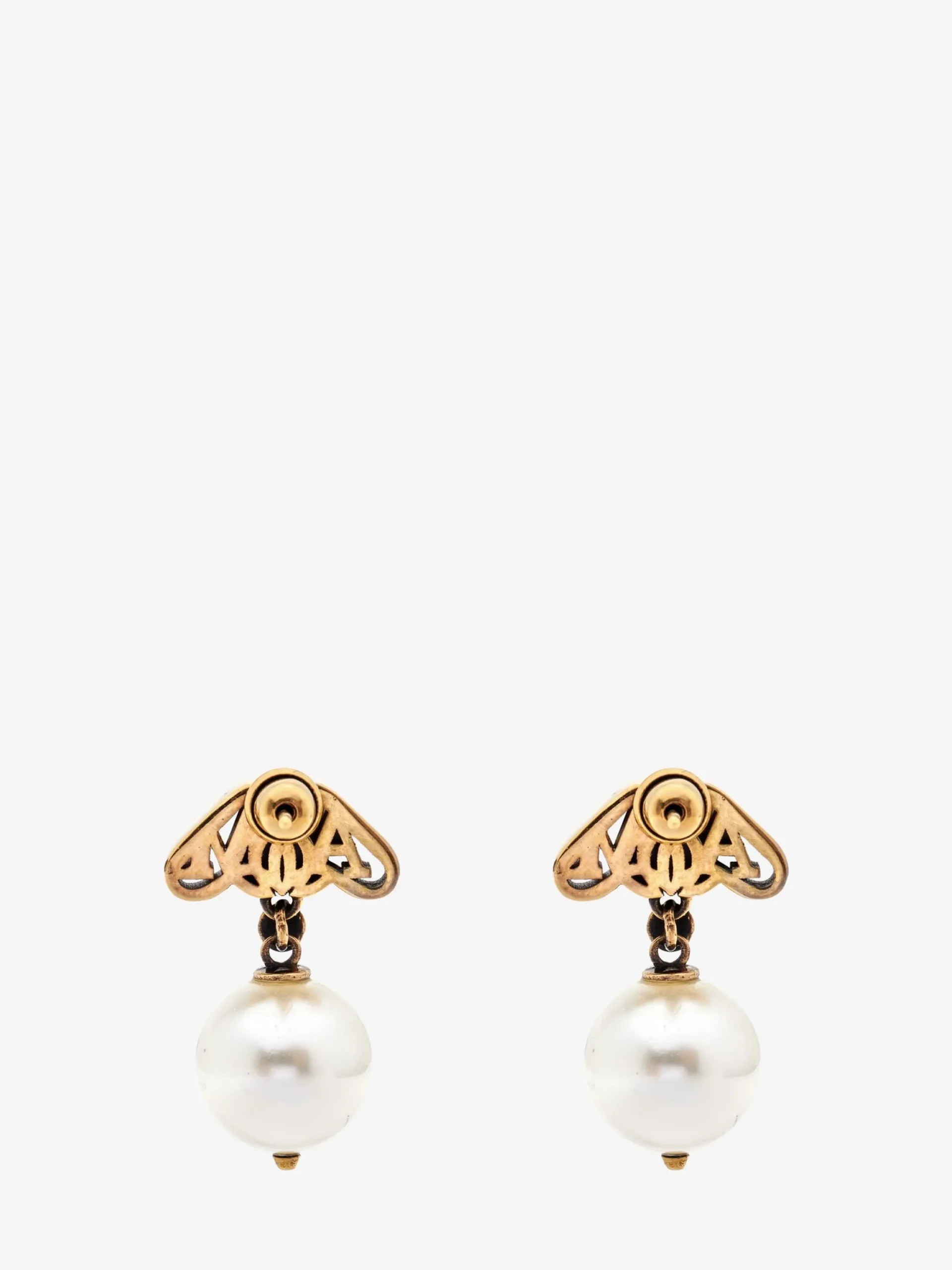 Shop Alexander McQueen Women's Seal Logo Pearl Earrings in Gold