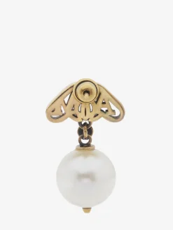 Shop Alexander McQueen Women's Seal Logo Pearl Earrings in Gold