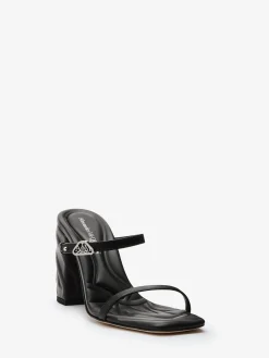Outlet Alexander McQueen Women's Seal Strap Mule in Black/Silver