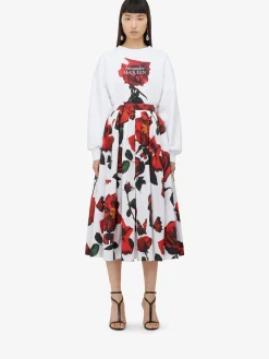 Fashion Alexander McQueen Women's Shadow Rose Cocoon Sleeve Sweatshirt in White