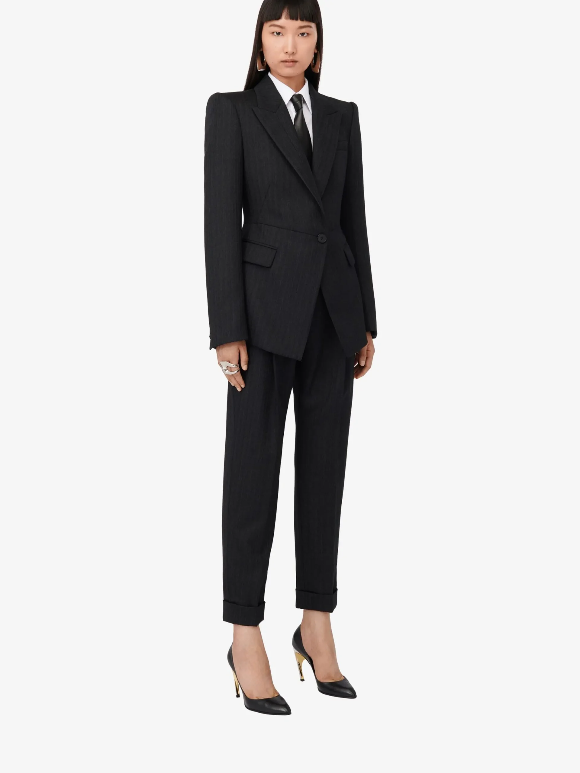 Cheap Alexander McQueen Women's Sharp Peplum Single-breasted Jacket in Dark Grey Melange