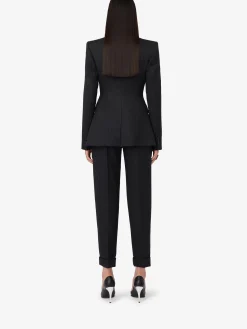 Cheap Alexander McQueen Women's Sharp Peplum Single-breasted Jacket in Dark Grey Melange