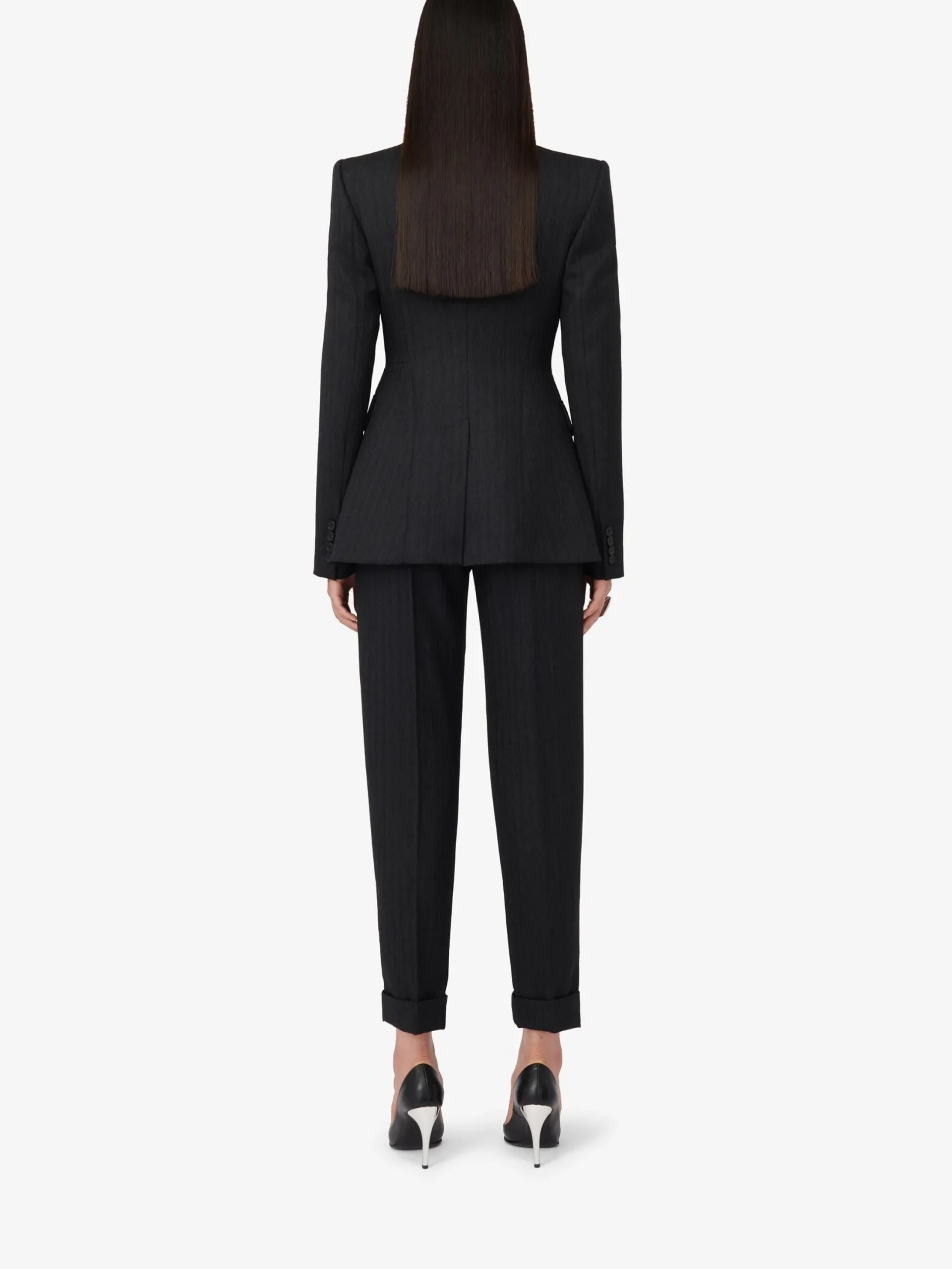 Cheap Alexander McQueen Women's Sharp Peplum Single-breasted Jacket in Dark Grey Melange