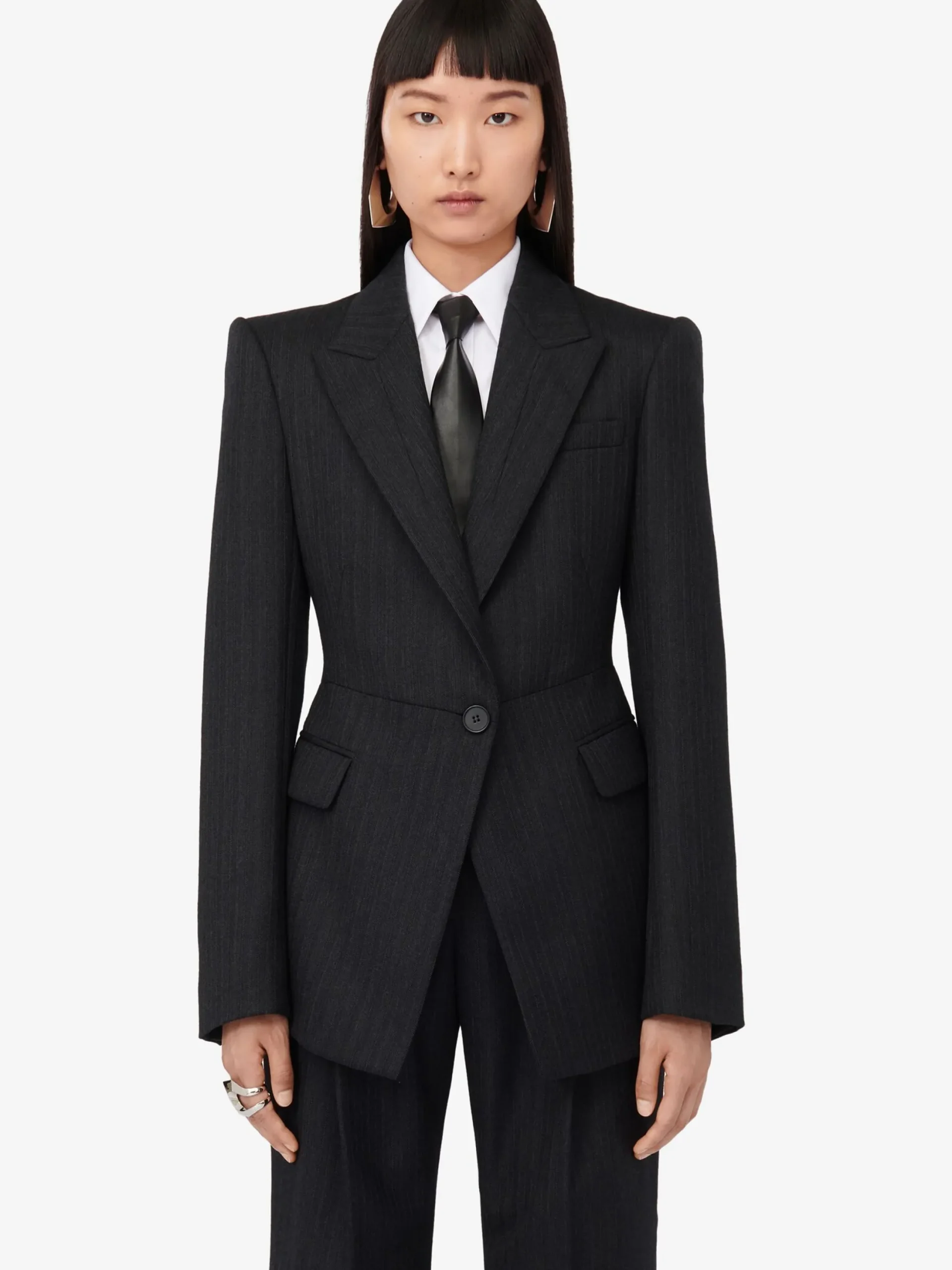 Cheap Alexander McQueen Women's Sharp Peplum Single-breasted Jacket in Dark Grey Melange