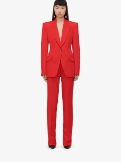 Cheap Alexander McQueen Women's Single-breasted Jacket in Lust Red
