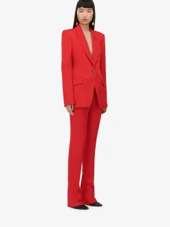 Cheap Alexander McQueen Women's Single-breasted Jacket in Lust Red