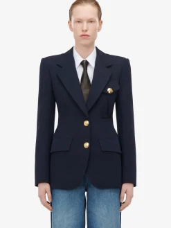 Store Alexander McQueen Women's Single-breasted Military Jacket in Navy