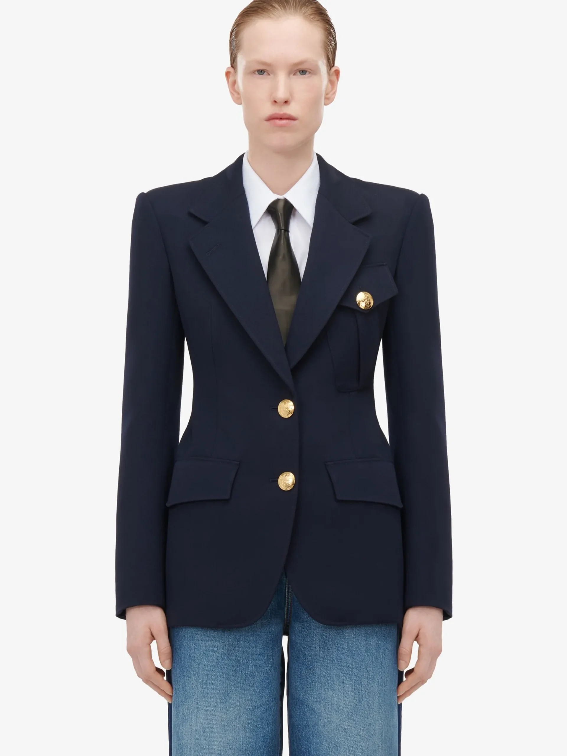 Store Alexander McQueen Women's Single-breasted Military Jacket in Navy