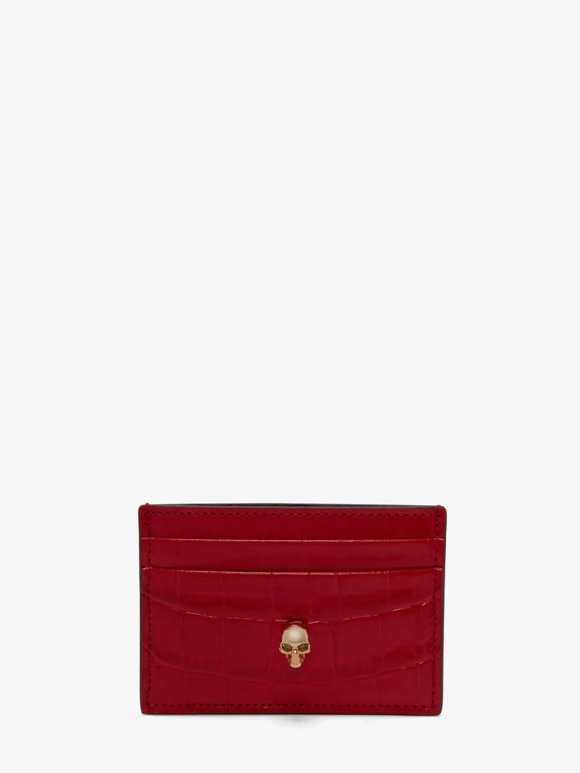Store Alexander McQueen Women's Skull Card Holder in Oxblood